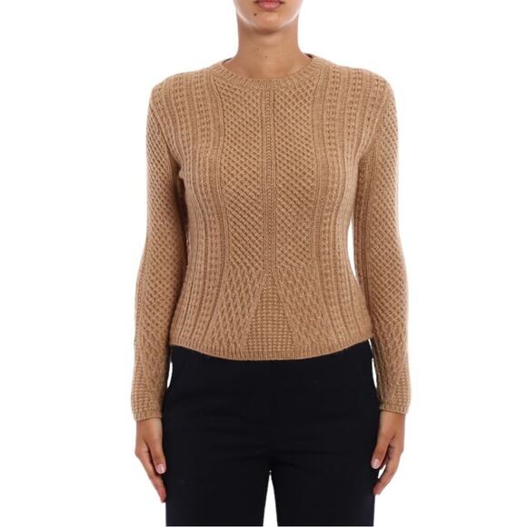 MaxMara Ronco Warm Cable-Knit Crewneck Wool Camel Pullover Sweater Size Medium - Picture 16 of 16